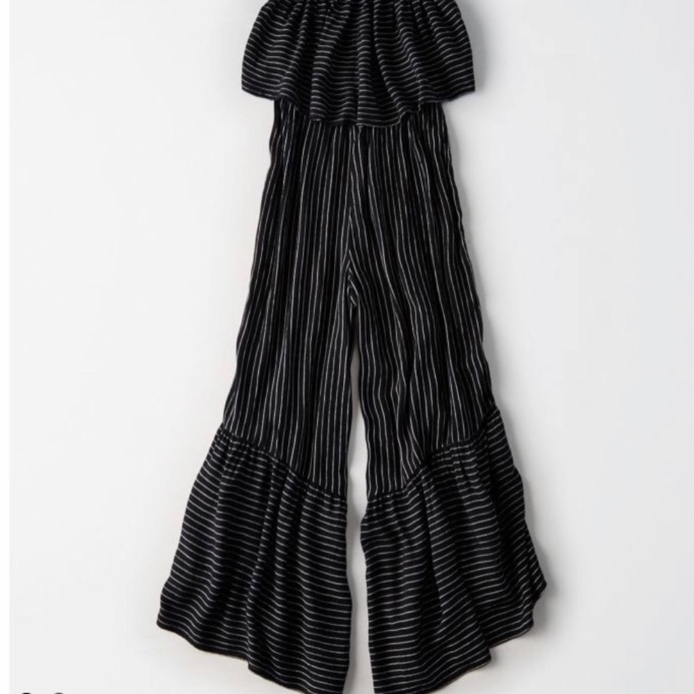American Eagle Overlay Tube Top Jumpsuit Striped